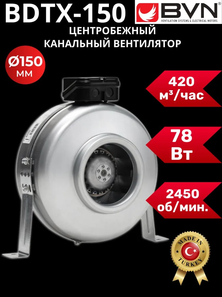 BDTX-150 Канальный центробежный вентилятор D 150 Bahcivan, вариант