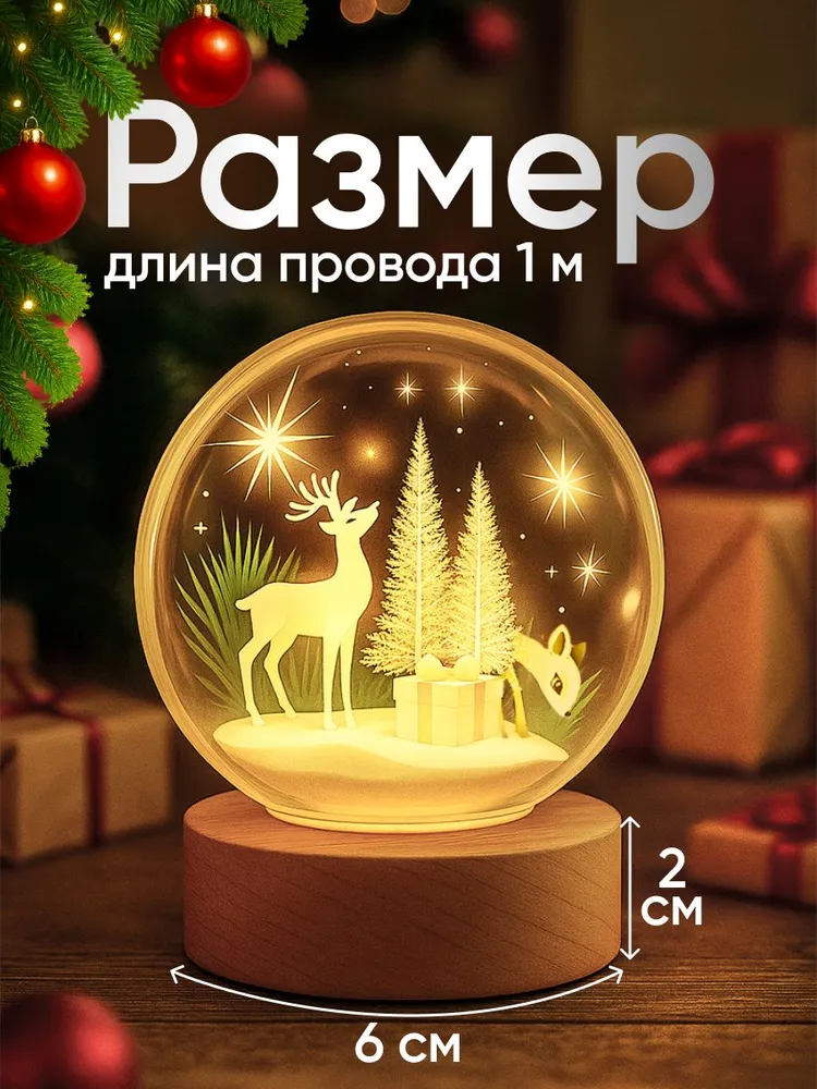 Новогодний шар со снегом "Сказочный лес" / ночник новогодний, вариант, фото 3