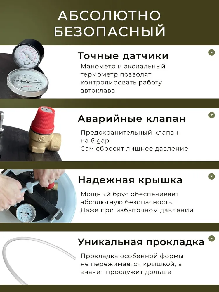 Автоклав Белорусский 25 литров домашний для консервирования на индукционные, газовые и электрические плиты, для тушенки, фальшдно клапан сброса давления термометр и манометр, вариант, фото 3