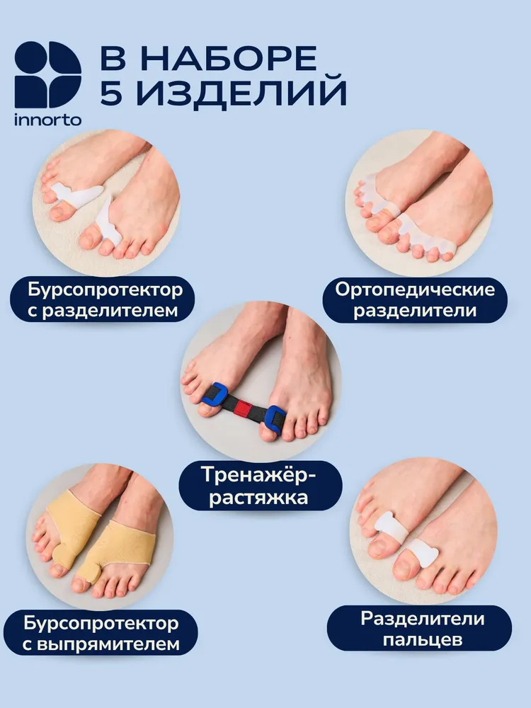 INNORTO Ортопедический корректор для пальца с бурсопротектором для большого пальца защита от косточки и деформации, вариант, фото 3