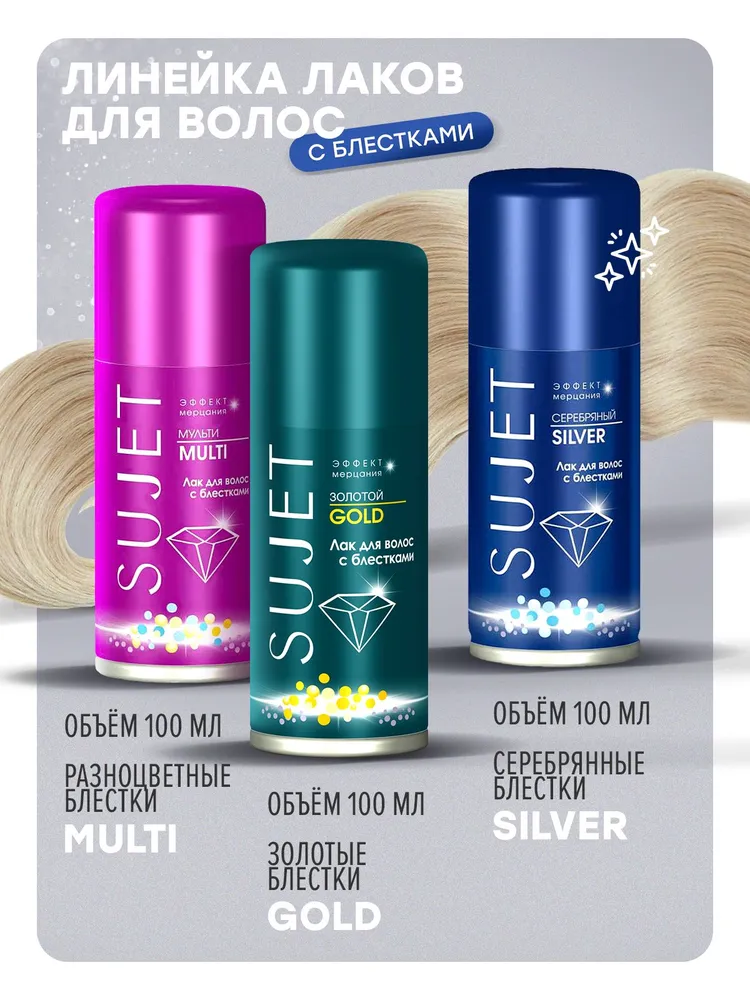 Лак для волос с блестками SUJET Silver, Сюжет Силвер 100мл, 100 мл, фото 5