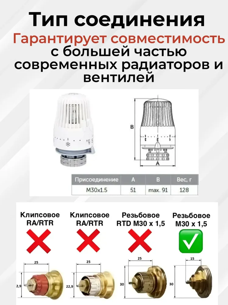 Термоголовка (Термостат) жидкостная для радиатора (батареи) и систем отопления M30х1.5, 3 штуки, 30x1.5, фото 2
