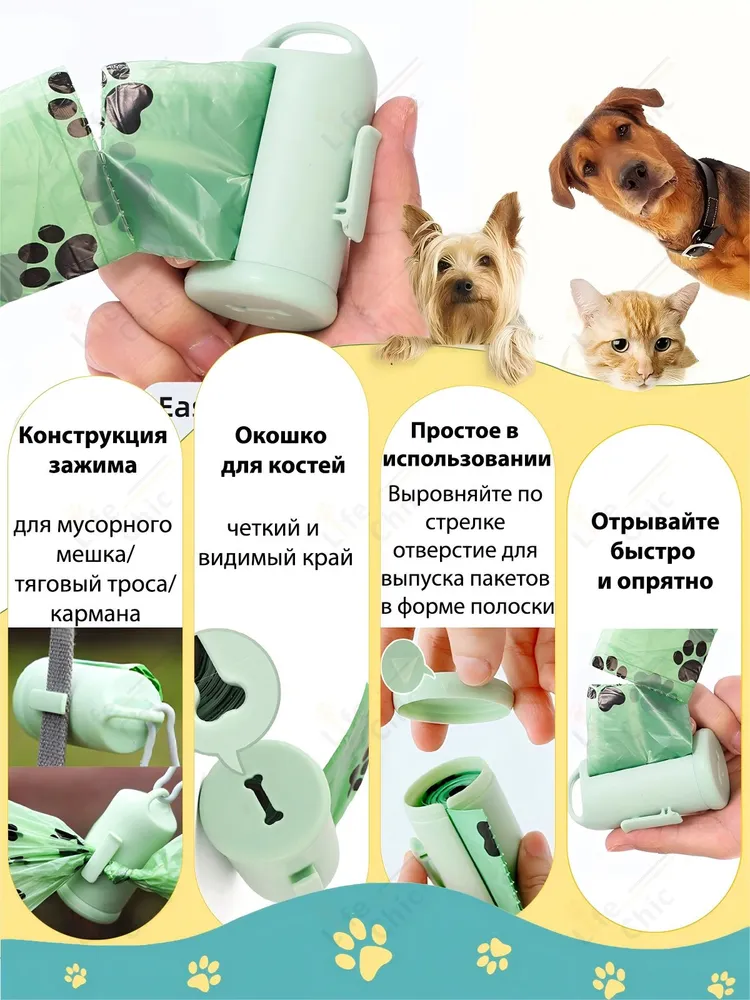 Диспенсер для пакетов с зажимной конструкцией, для выгула собак + 30 биоразлагаемых пакетов, вариант, фото 3
