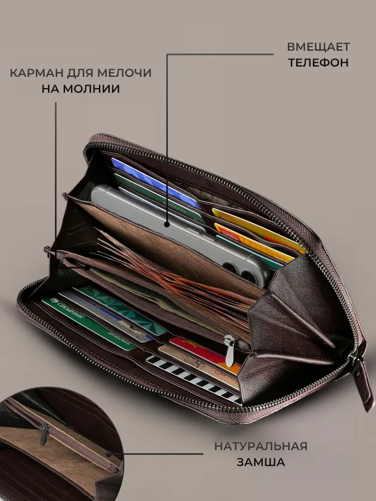 Портмоне мужское из натуральной кожи TECUM / кожаный кошелек / мужской клатч, вариант, фото 4