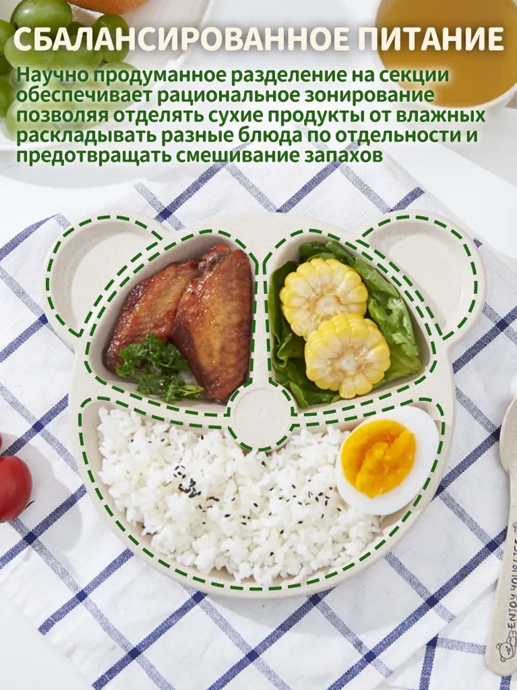 Тарелка для прикорма,детская посуда для кормления,3 шт,на основе пшеничной соломы,ложка и вилка в подарок,для малышей,белая, 3 шт, фото 3