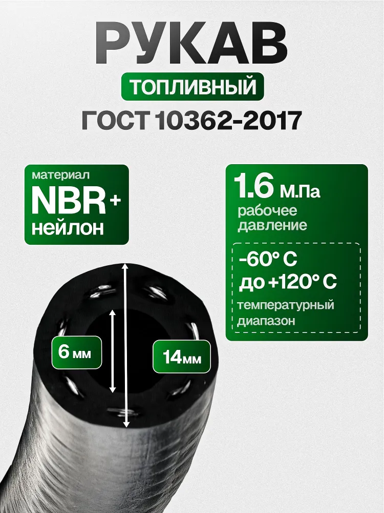 Шланг / рукав топливный 6х14 мм армированный (5 метров), бензошланг автономного отопителя Планар, 6x14 мм, 5 м, фото 2