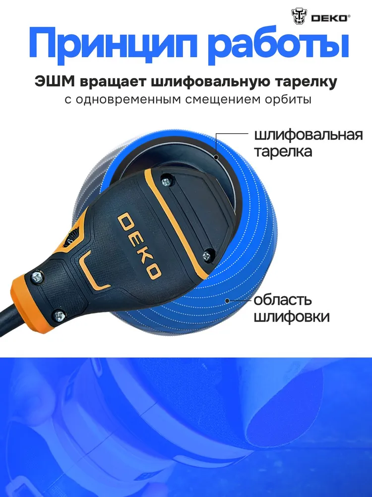 DEKO Шлифмашина эксцентриковая сетевая DKG400-125, вариант, фото 3