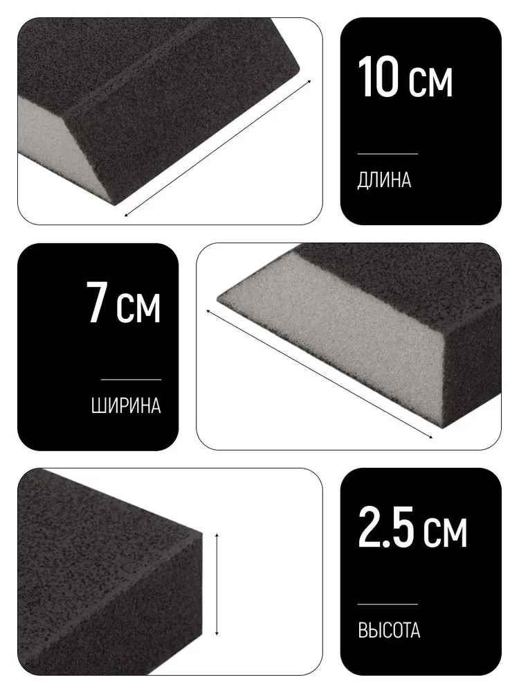 Шлифовальная губка Р240 угловая водостойкая 100 х 70 х 25 мм для металла дерева фанеры гипсокартона ДСП FIT, 100x70x25 мм, фото 3