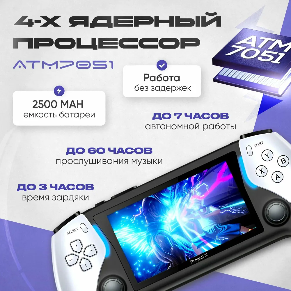 Игровая приставка ISA Project X Pro / Портативная игровая консоль / Белый с серым, белый, фото 3