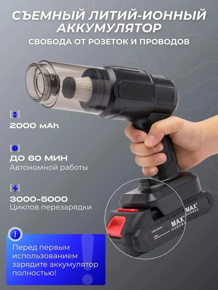 Пылесос для автомобиля беспроводной 4в1 / Автомобильный пылесос ручной мощный аккумуляторный, вариант, фото 5