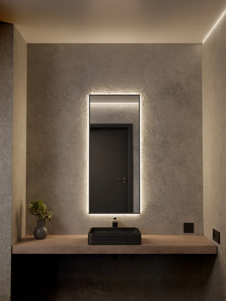 Зеркало с подсветкой в ванную настенное в алюминиевой раме ONE MIRROR 100х70см. Свет: Нейтральный белый 4000К. Черное, 100x50 см, фото 2