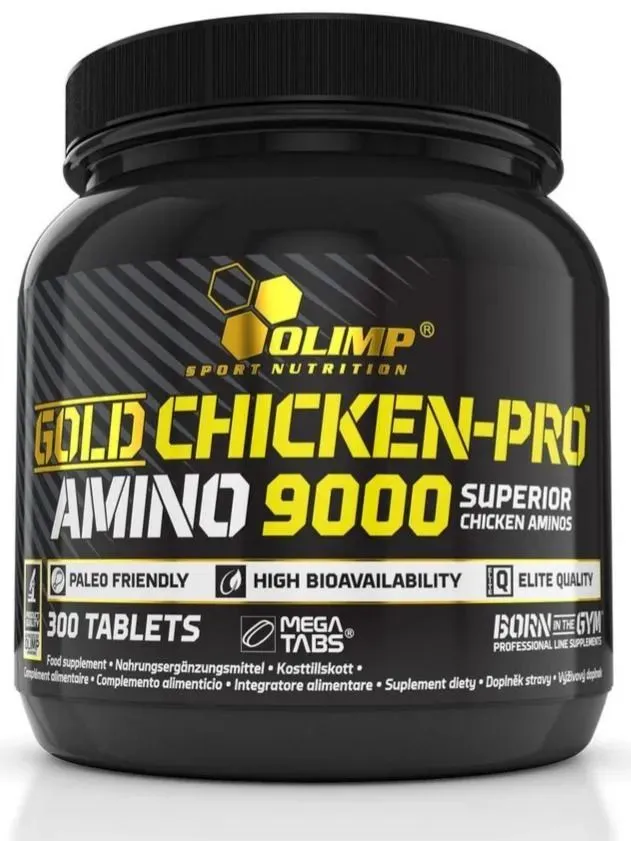Аминокислотный комплекс (гидролизат куриного белка) Олимп Спорт Нутришн / Olimp Sport Nutrition Голд Чикен ПРО Амино 9000 Мега Табс /Gold Chicken Pro Amino 9000 Mega Tabs 300 таб, золотой, фото 6