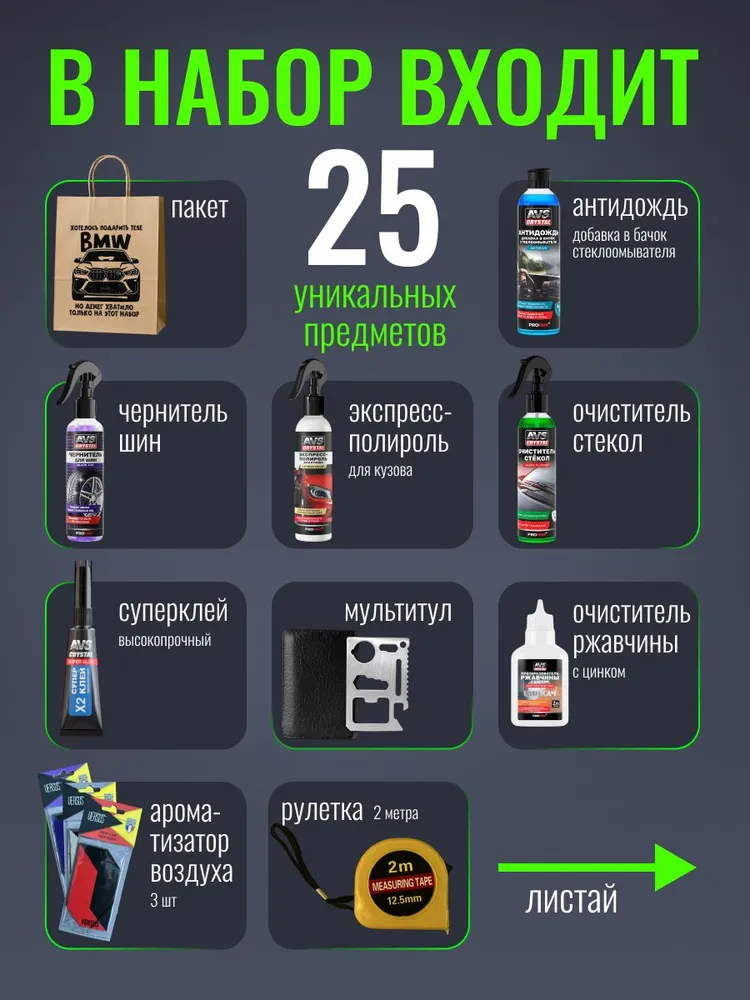 Подарочный набор автомобилиста, 25 предметов с пакетом Подарок мужчине, вариант, фото 2