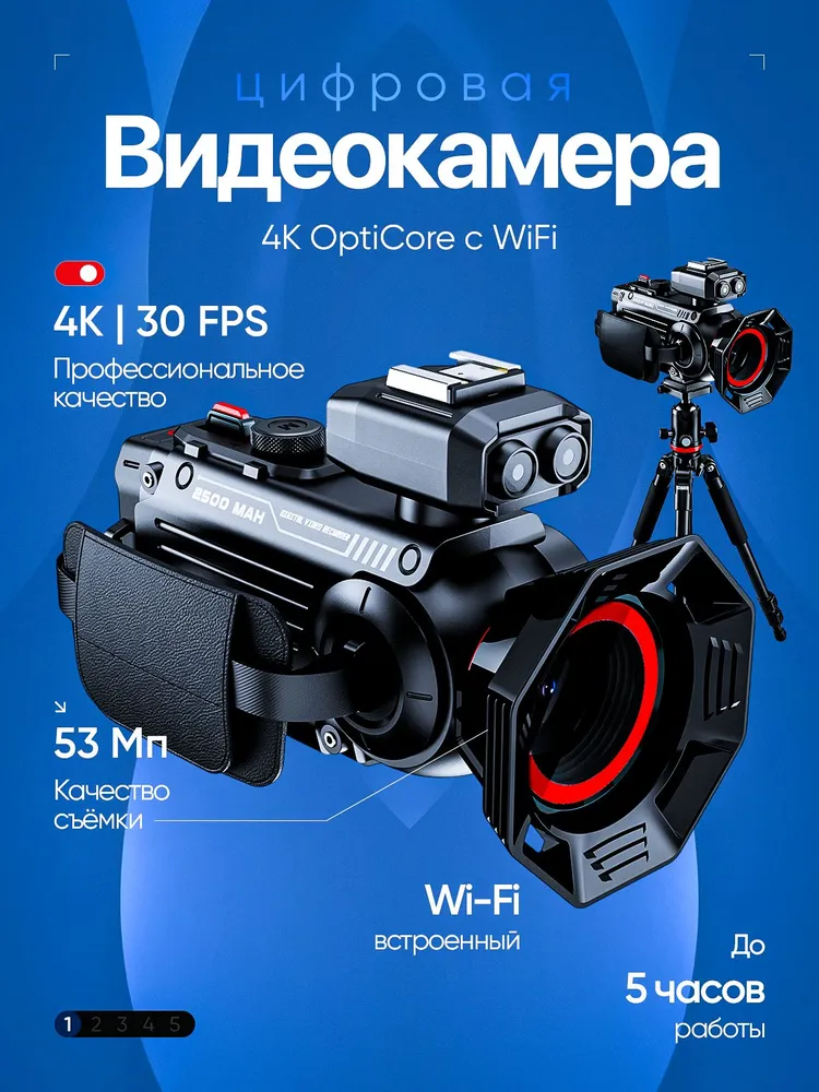 Цифровая видеокамера 4К OptiCore с WiFi, вариант