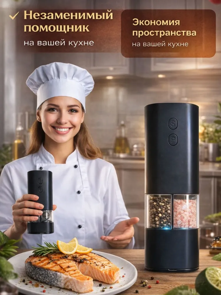 Мельница для специй электрическая с подсветкой, 2 в 1, USB-Зарядка, вариант, фото 6