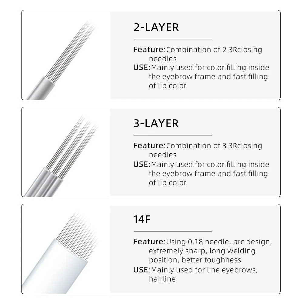 50 PCS 3R Opening Permanent Makeup Needles blades Ручка для микропигментации ручной работы для перманентного макияжа, 50 шт, фото 5