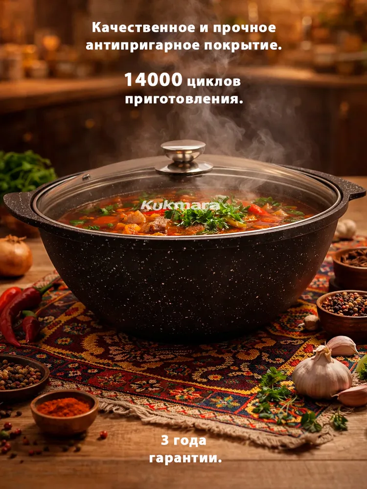 Казан Kukmara Темный мрамор, 3.5 л, Алюминий, 4,5 л, фото 3