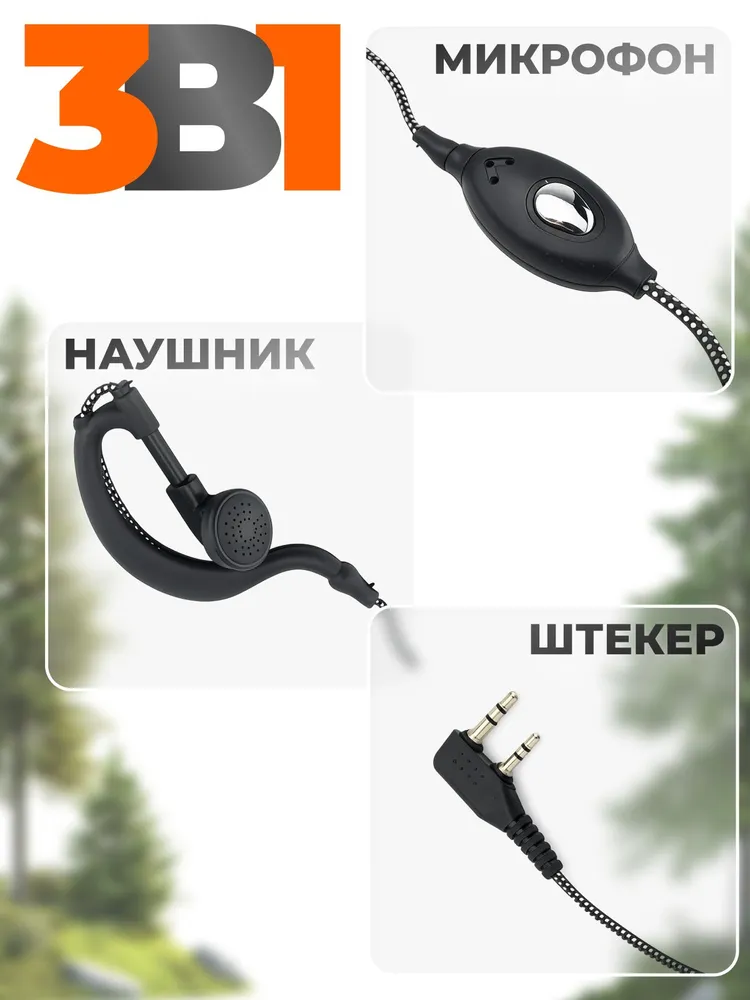 Гарнитура для рации Baofeng, Retevis, Kenwood, Грифон, TurboSky. Наушник и микрофон для радиостанций баофенг, кенвуд, вариант, фото 6