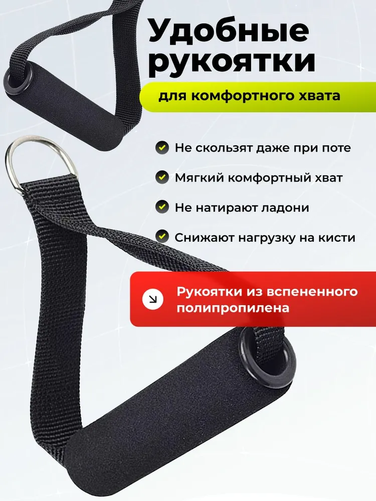 Набор трубчатых эспандеров, 11 предметов, 5 уровней нагрузки, до 67 кг, с усиленными креплениями, эспандер для фитнеса и тренировок, фитнес резинки с мешочком для хранения, 138 кг, фото 5