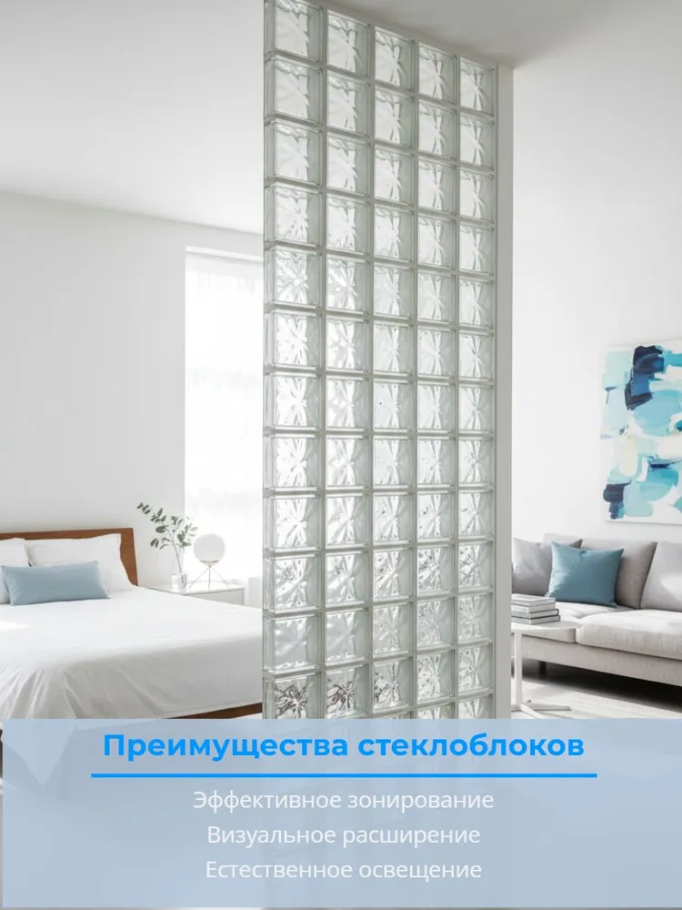 Стеклоблок для перегородок Богема Инка 19х19х8 бесцветный, пустотелый, 19x19x8, фото 5