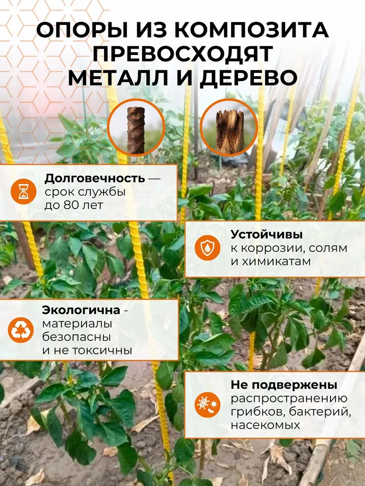 Опоры для растений колышки садовые 14 мм 2 м 20 шт Вес 10 кг, 2 м, 20 шт, фото 4