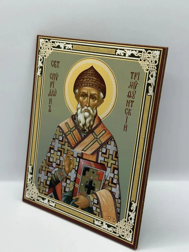 Икона "Спиридон Тримифунтский". 13*11 см., 13x11 см, фото 3