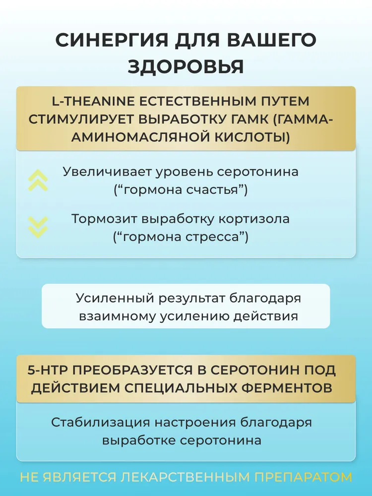 Теанин 200 мг, 5htp 200 мг, 5-Гидрокситриптофан, 90 капсул MISTERLAB, вариант, фото 3