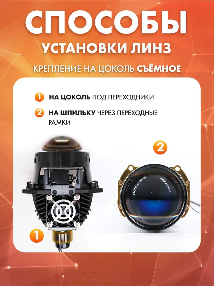 Би лед линзы 2.5 дюйма EALights 2.5" 5500К линзы Bi led модули ближнего и дальнего света 2.5, 2шт, 2 шт, фото 6