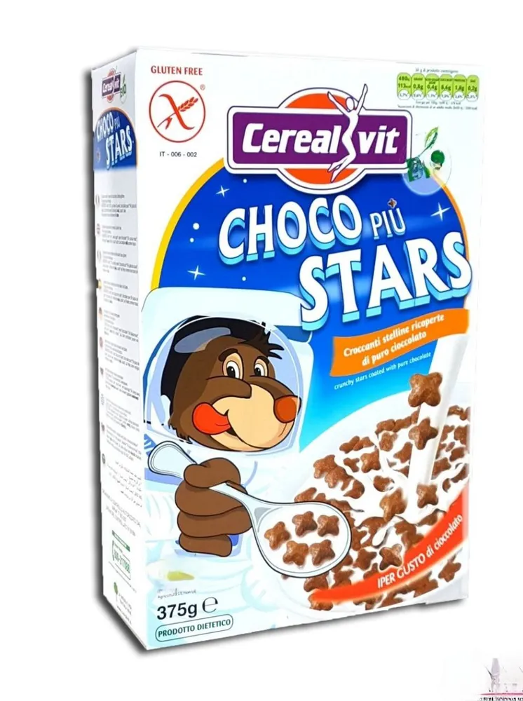 Cerealvit Хлопья хрустящие безглютеновые звездочки Чоко Пай" с черным шоколадом Италия 375г, 375 г