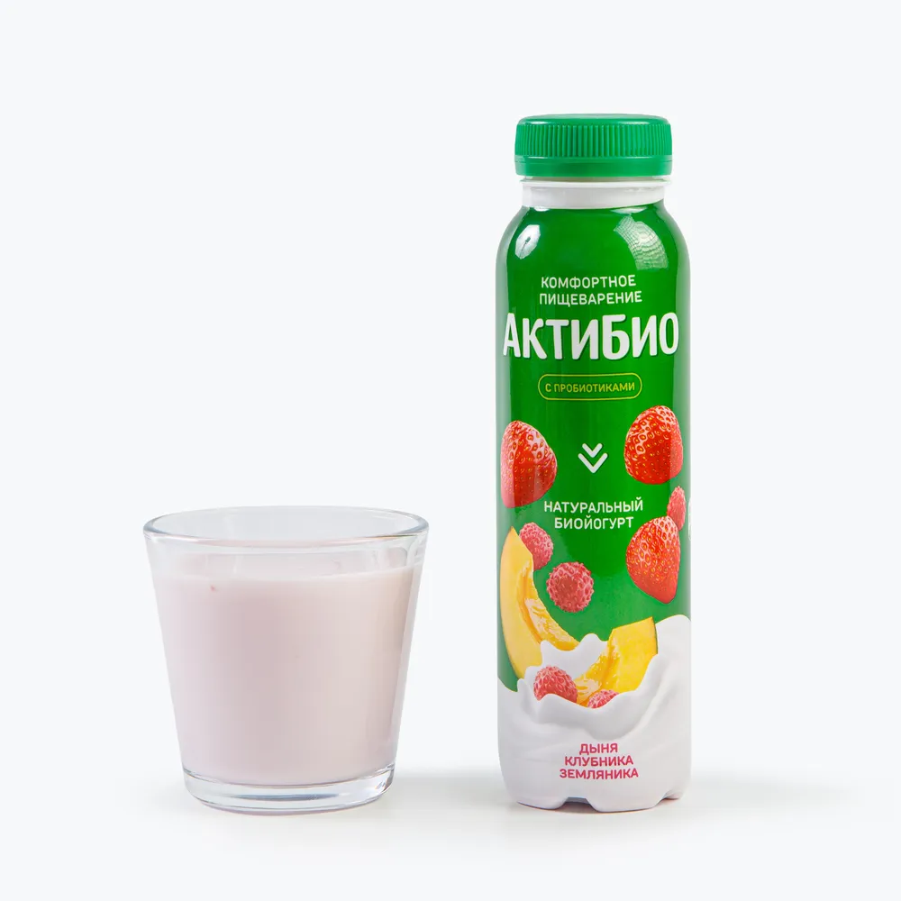 Йогурт питьевой с дыней, клубникой и земляникой 1,5% 260 г, АктиБио, 260 г, фото 2