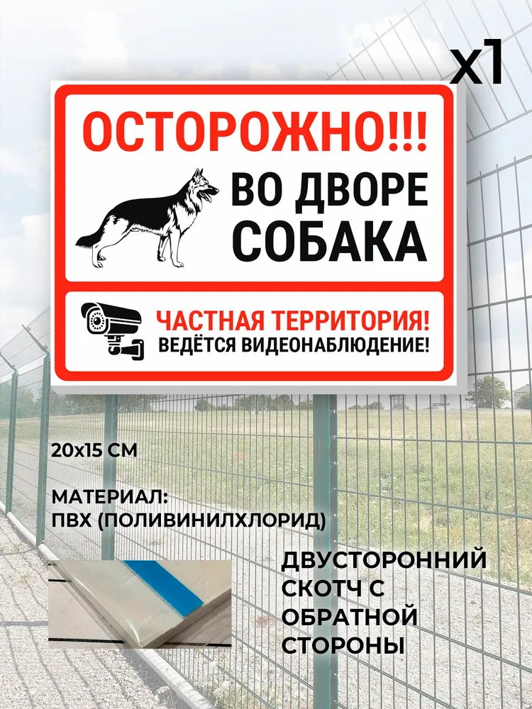Табличка уличная (15х20см) / Осторожно во дворе собака, ведется видеонаблюдение, 15x20 см, фото 4