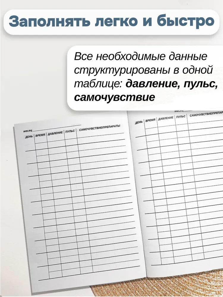Дневник артериального давления и пульса для ежедневного контроля, недатированный, с крупными графами для измерений и самочувствия, подарок для близких, вариант, фото 3