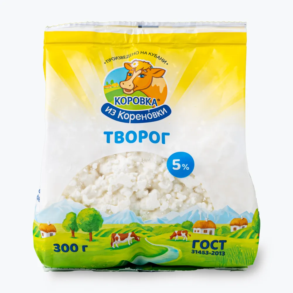 Творог 5%, 300 г, Коровка из Кореновки, пакет, 300 г