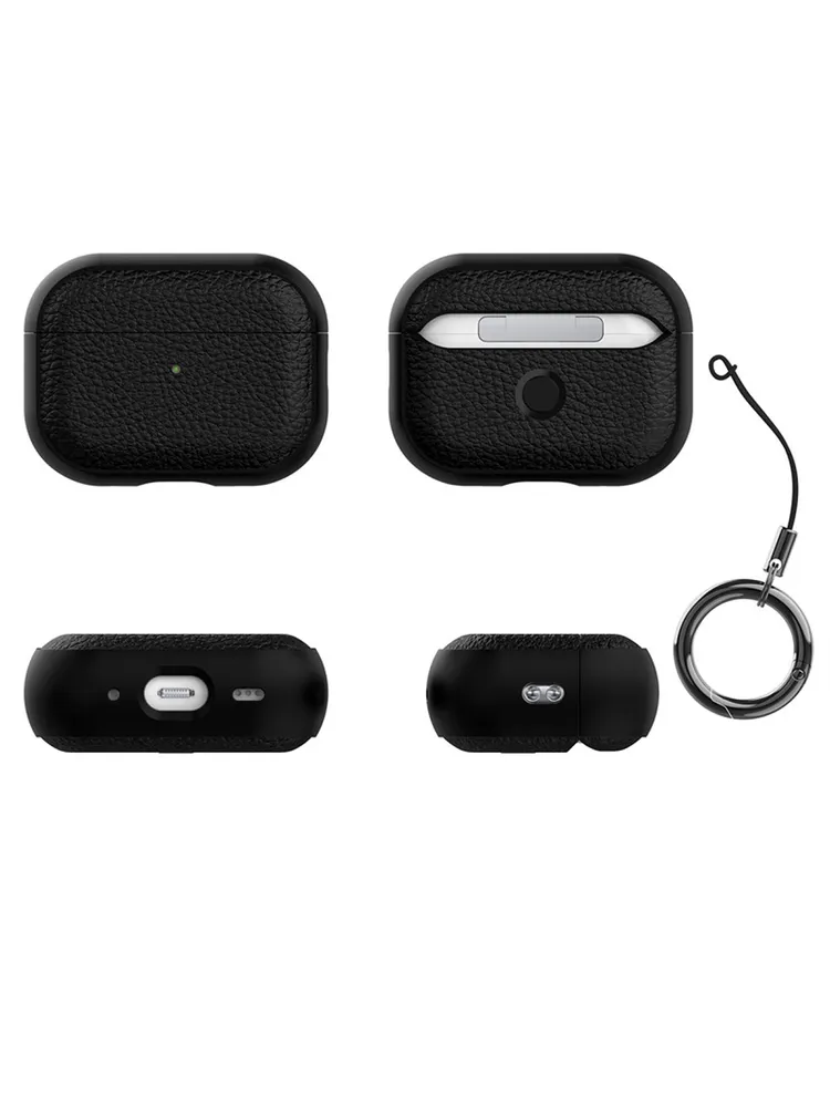 Чехол для наушников AirPods Pro 3 ( 2025 ) под кожу с кольцом-карабином, черный, черный, фото 4