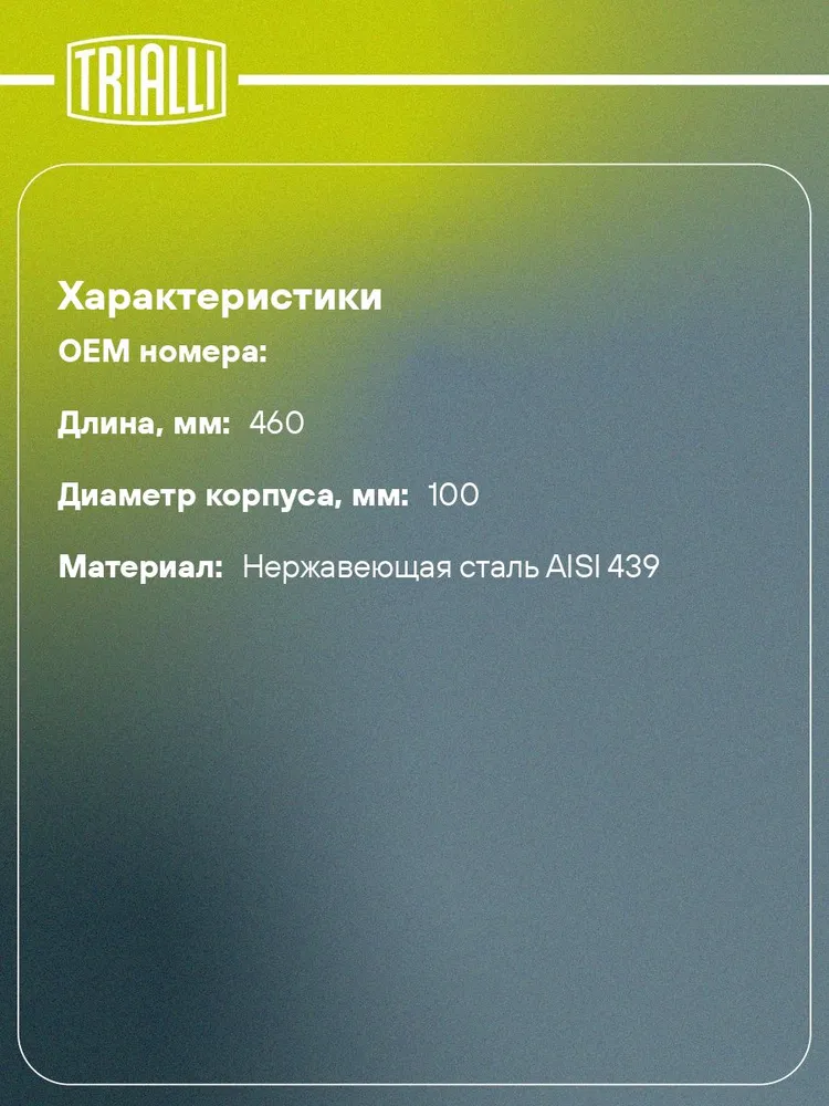 Пламегаситель универсальный 100/460 55 с перфорированным диффузором (нержавеющая сталь) TRIALLI ESM 10046055d, вариант, фото 2