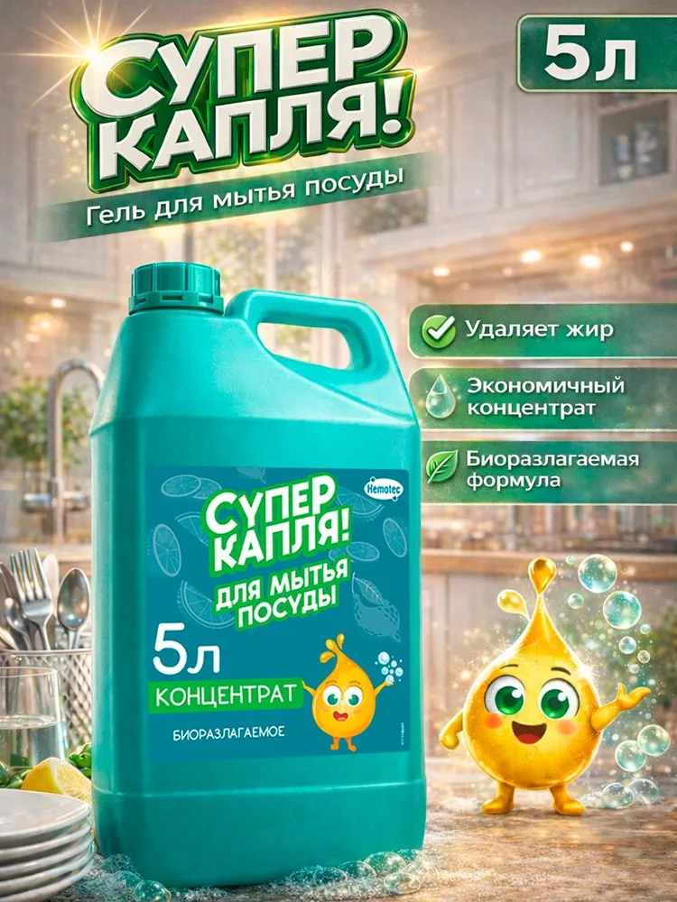 Средство для мытья посуды 5 литров СУПЕРКАПЛЯ, вариант