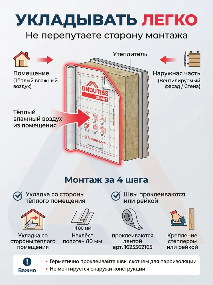 Пароизоляция ONDUTISS SMART B, 30м2 / Пароизоляционная пленка Ондутис СМАРТ B, вариант, фото 4