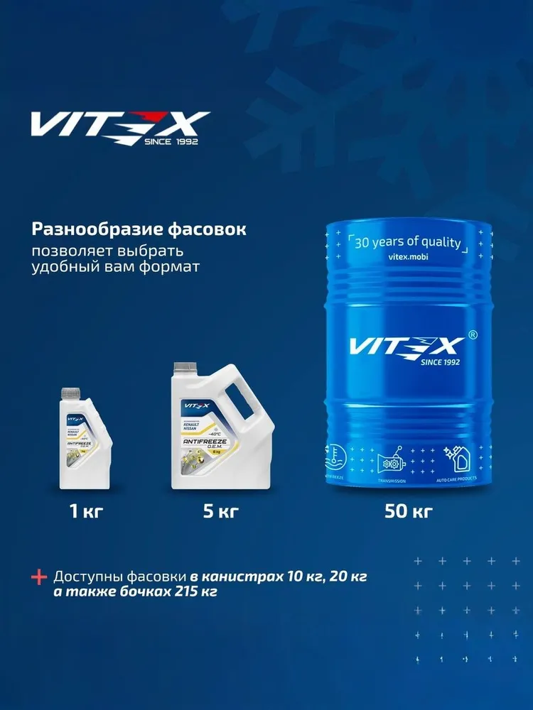 Vitex O.E.M. for Renault Nissan -40 10кг антифриз готовый (желтый, карбоксилатный) охлаждающая жидкость type-d, nrc, 10 кг, фото 3