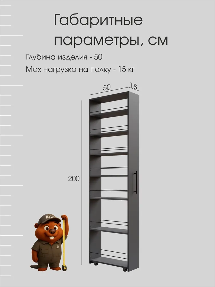 Стеллаж этажерка для кухни на колесиках 200 см, вариант, фото 3