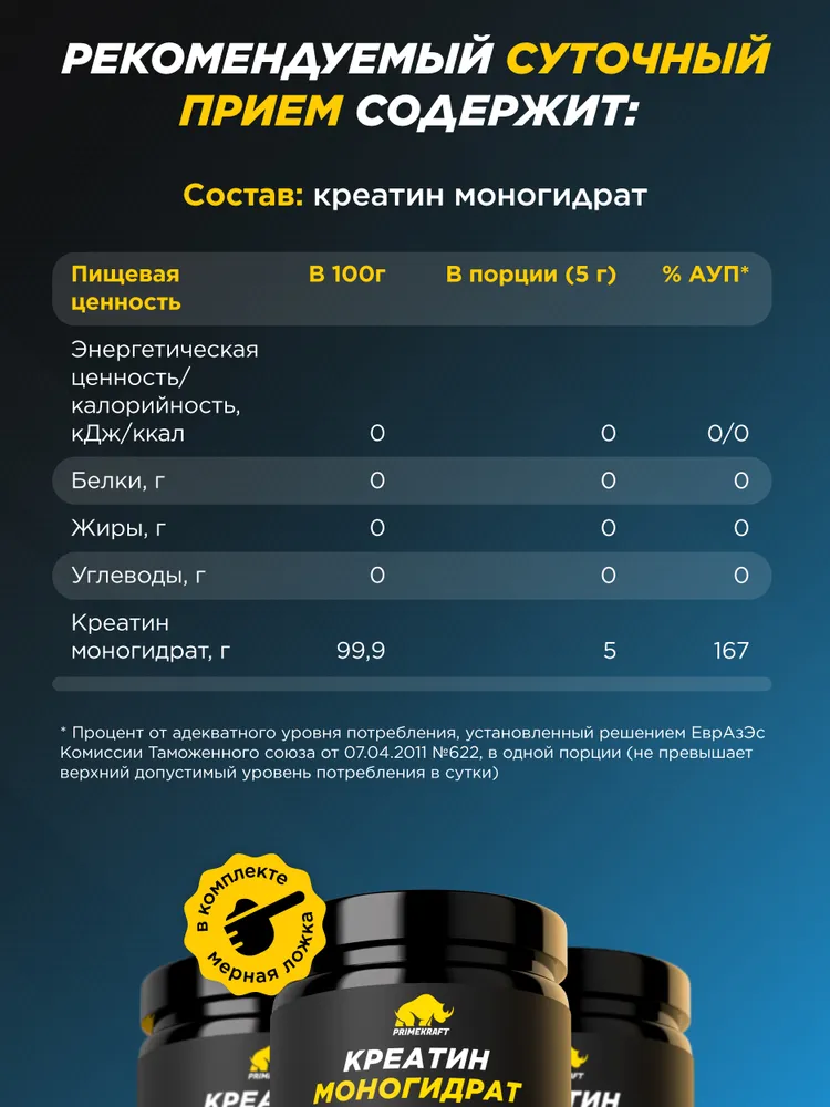 Креатин моногидрат порошок PRIMEKRAFT Creatine Monohydrate Micronized без вкуса, спортивное питание для набора мышечной массы и выносливости, 500 гр / 100 порций, 200 г, фото 4