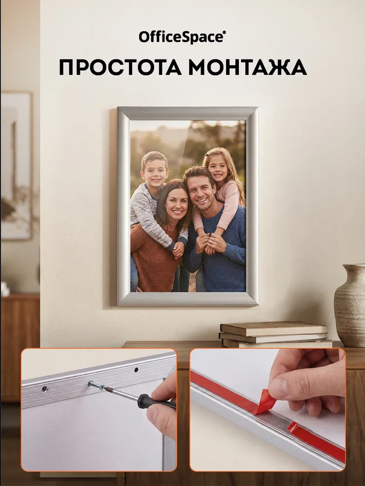 Клик-рамка А4 OfficeSpace, фоторамка а4 для постера, алюминиевый профиль, 25 мм., вариант, фото 5