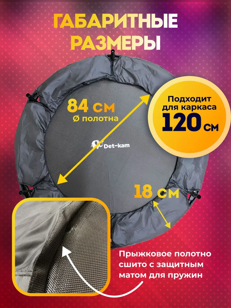 Полотно для батута сменное с защитным чехлом (диаметр каркаса 120см-на 30 пружин), вариант, фото 5