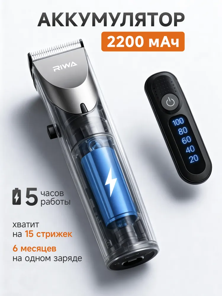 Машинка для стрижки волос и бороды Xiaomi RIWA, беспроводная, 5 часов работы, водонепроницаемый корпус, 4 насадки + запасной нож в подарок, вариант, фото 2