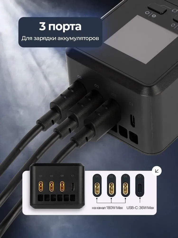Зарядное устройство с дисплеем для DJ.I Matrice 4T / 4E (3 АКБ и 1 USB),200W, 200 Вт, фото 4