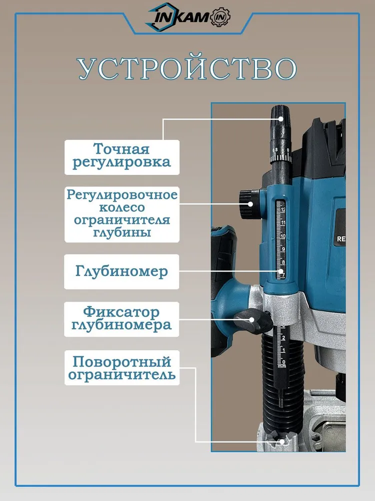 Фрезер по дереву электрический INKAM RE-1500 (1500Вт, 6/8 цанга) 82514, 1500 Вт, фото 2