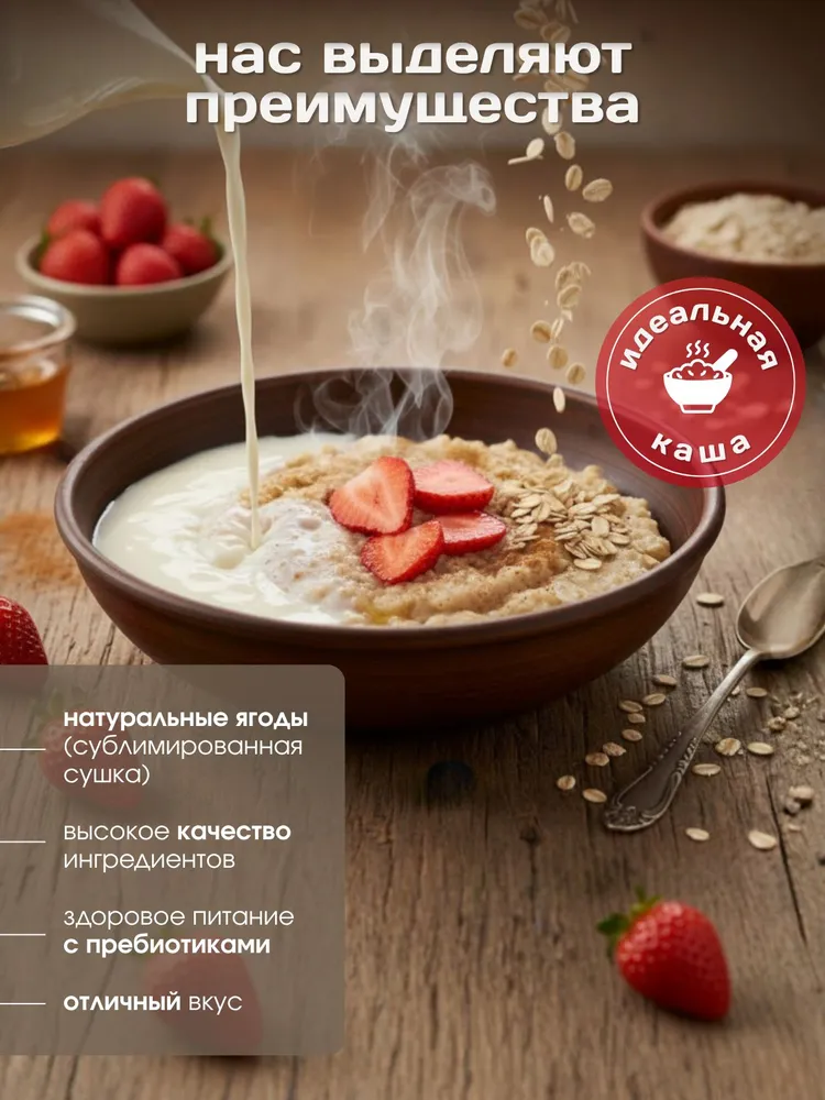 Каша овсяная натуральная быстрого приготовления с Клубникой, "Сладкий сезон" 35 г, 10 шт., 35 г, 10 шт, фото 2