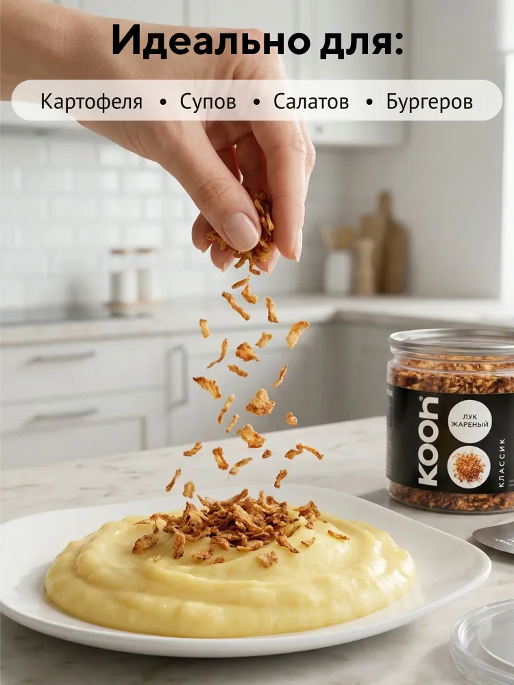 Лук жареный хрустящий Kooh сушеный натуральный репчатый в баночке, 60 г, 60 г, фото 3