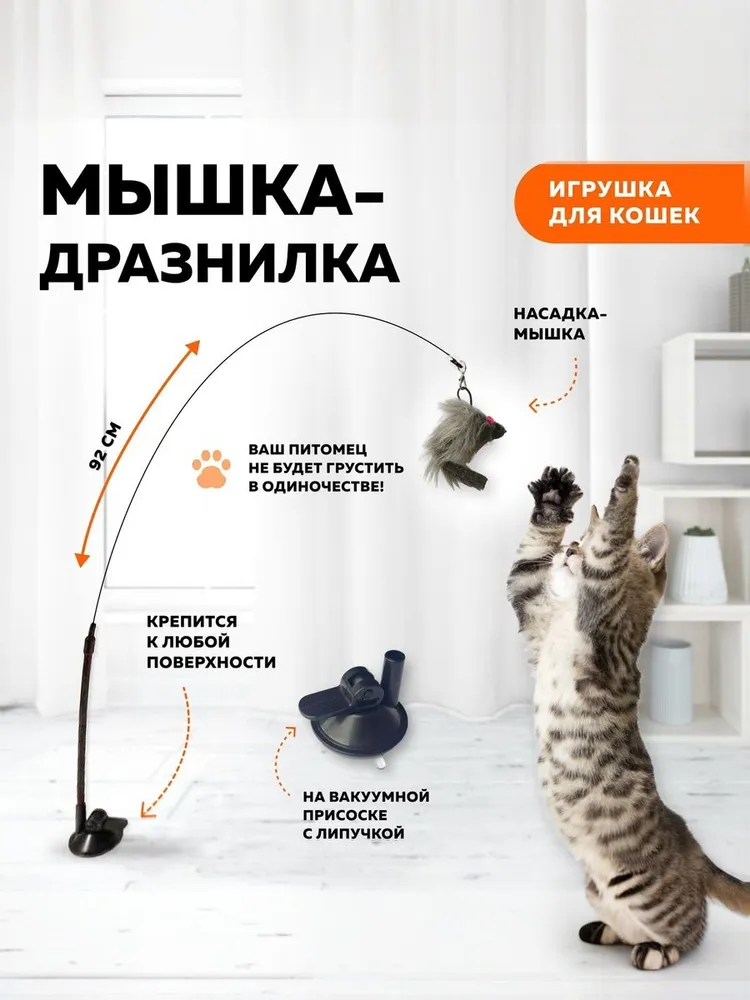 Игрушка для кошек удочка / мышка ДРАЗНИЛКА на присоске, вариант, фото 2