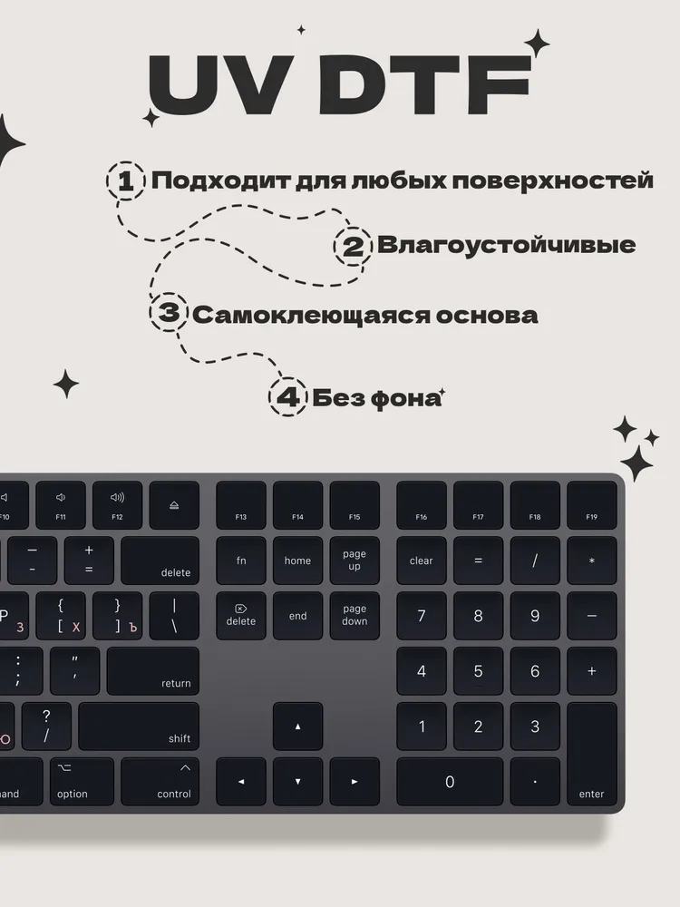 Наклейки на клавиатуру с русскими буквами и цифрами белого цвета без фона, розовый, фото 3