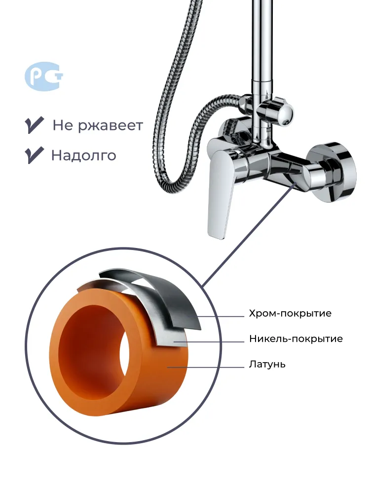 Душевая система со смесителем без излива Homsly, хром, коллекция Gesala, 3H-030-SMSW-GES, вариант, фото 5